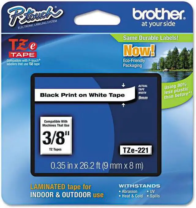 Alt view image 9 of 20 - Brother P-touch TZe Laminated Tape Cartridges - 3/8" Width x 26 1/5 ft Length - Rectangle - White - 1 Each  BRTTZE221