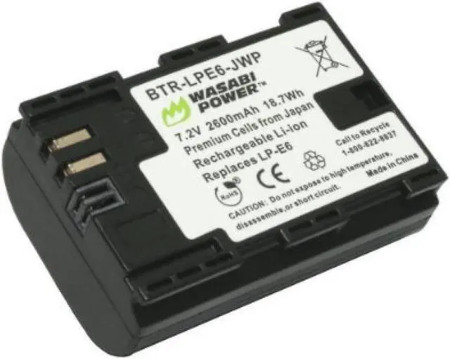 Main image of Wasabi Power BTR-LPE6-JWP 1-Pack 2600mAh Li-Ion Battery for Canon LP-E6, LP-E6N