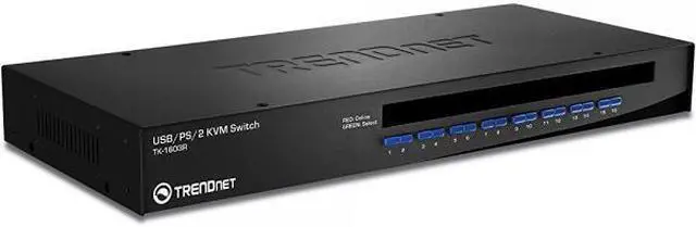 Main image of TRENDnet 16-Port Rack Mount USB KVM Switch, VGA & USB Connection, Supports USB & PS/2, Auto-Scan, Audible Feedback, Plug & Play, Hot Pluggable, Rack Mountable with Hardware, TK-1603R