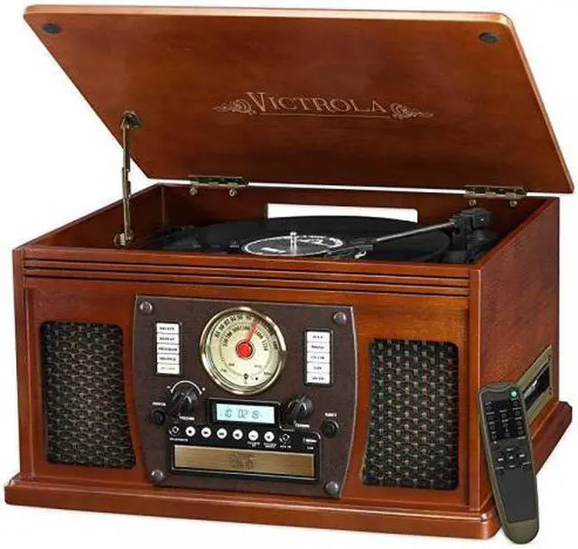 Alt view image 2 of 8 - Victrola 7-in-1 Bluetooth Record Player with USB Recording Mahogany
