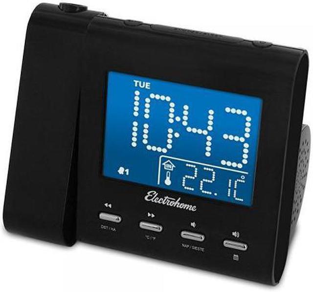 Alt view image 7 of 12 - Magnasonic Projection Alarm Clock with AM/FM Radio, Battery Backup, Auto Time Set, Dual Alarm, Nap/Sleep Timer, Indoor Temperature/Date Display with Dimming & 3.5mm Audio Input - Black (EAAC601)