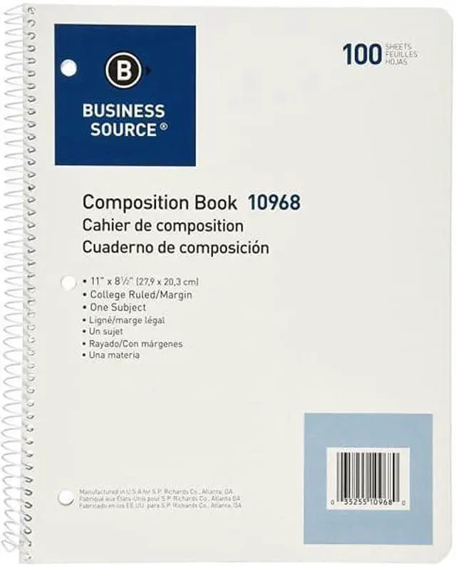 Alt view image 3 of 6 - Business Source Wirebound Notebooks 3-Hole Colg Rule 8-1/2"x11" 100Shts WE 10968