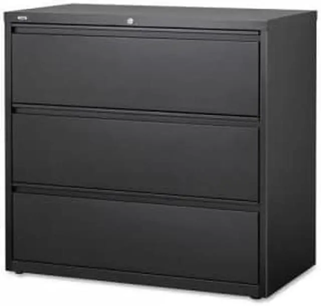 Alt view image 5 of 11 - Lorell 3-Drawer Black Lateral Files - 42" x 18.6" x 40.3" - 3 x Drawer(s) for File - Letter, Legal, A4 - Lateral - Locki