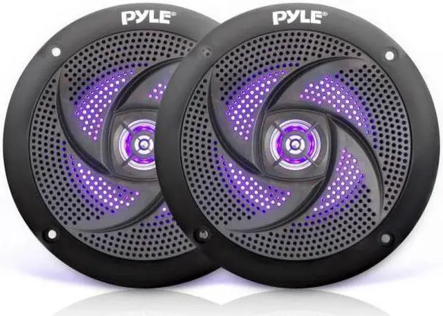 Main image of Pyle Marine Speakers - 4 Inch 2 Way Waterproof and Weather Resistant Outdoor Audio Stereo Sound System with LED Lights, 100 Watt Power and Low Profile Slim Style - 1 Pair PLMRS43BL (Black)