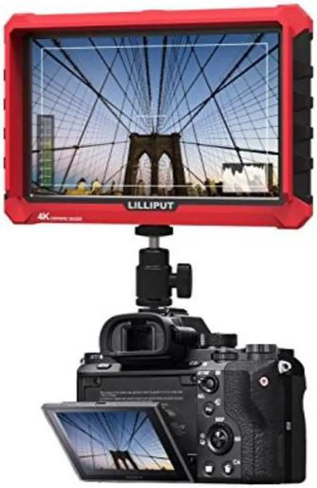 Main image of lilliput a7s 7 inch on camera field monitor supports 4k hdmi input loop output 1920x1200 native resolution 1000:1 contrast 500cd/m2 brightness 170 degree wide viewing angle + canon lpe6 battery plate