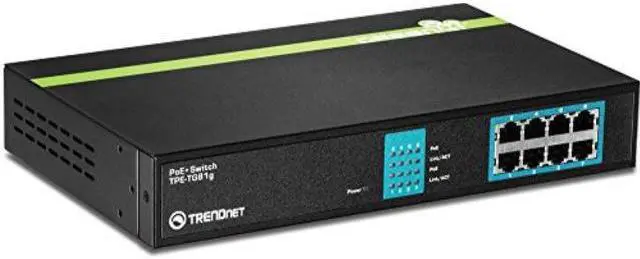 Main image of trendnet 8port gigabit greennet poe+ switch rack mountable, up to 30 w per port with 105 w total power budget, tpetg81g