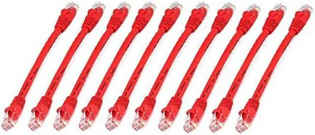 Main image of imbaprice cat6 snagless ethernet patch cable in red 0.5 feet 6 inches 10 pack