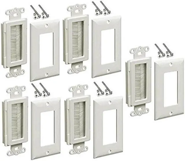 Main image of imbaprice brushed wall plate  decora style cable pass through insert for wires wall socket plug port/hdtv/hdmi/home theater systems and more pack of 5  white