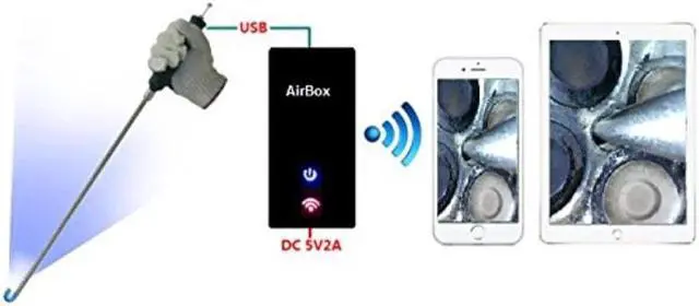 Main image of VA-400-WiFi Bundle: Vividia Ablescope VA-400 USB Rigid Articulating Borescope plus VA-B2 WiFi AirBox for iPad iPhone and Android Phone and Tablet