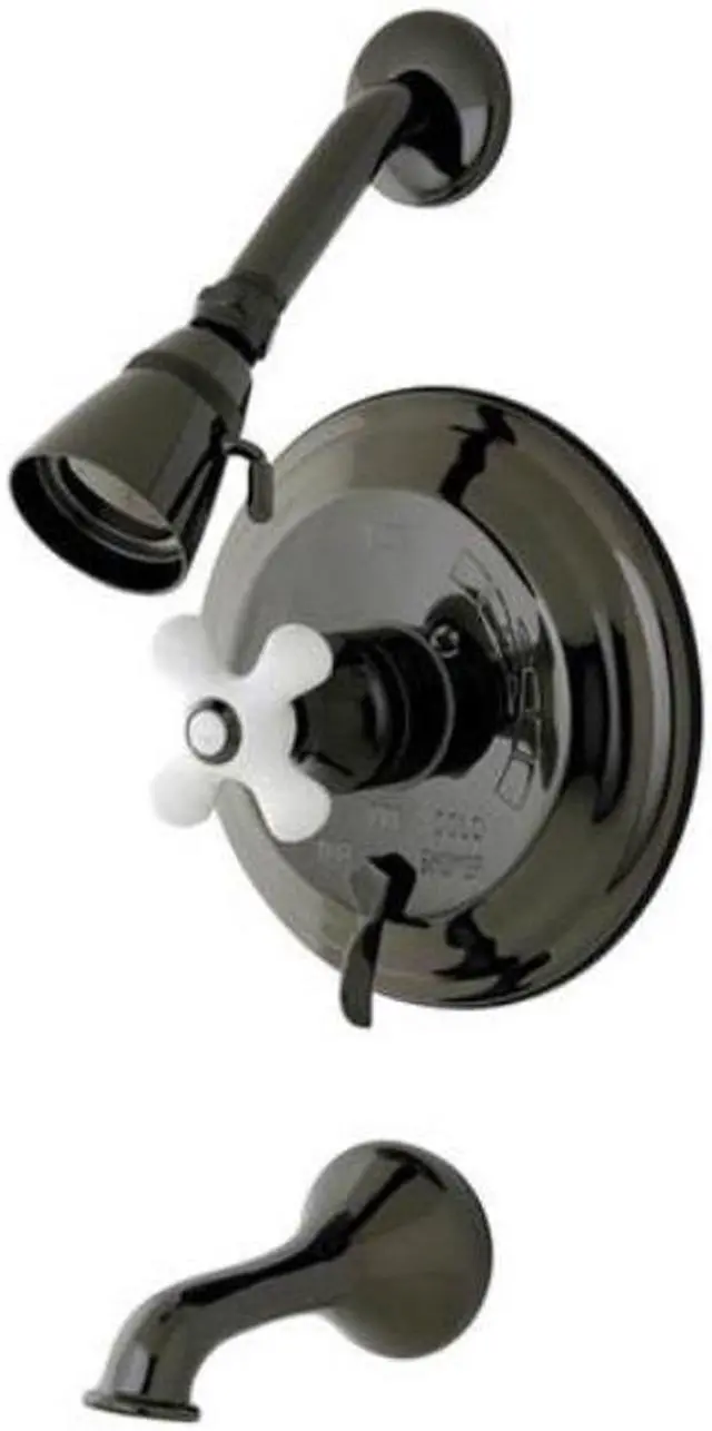 Main image of Kingston Brass NB36300PX Water Onyx Pressure Balanced Tub & Shower Faucet with Porcelain Cross Handle and Vintage Spout