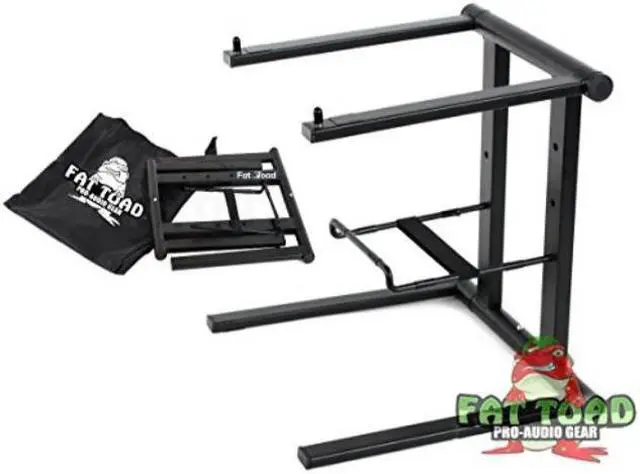 Main image of Folding DJ Laptop Stand with Sub-tray Shelf by FAT TOAD | Pro Audio Computer Table Top Rack Stand Mount for iPads, Mixer Controller & Tablets | Portable PC Gear Clamp Holder | Stage Booth, Home Office