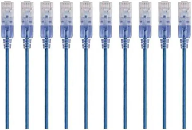Alt view image 3 of 18 - Monoprice SlimRun Cat6A Ethernet Patch Cable - Network Internet Cord - RJ45, 550Mhz, UTP, Pure Bare Copper Wire, 10G, 30AWG, 1ft, Blue, 10-Pack