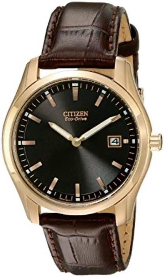 Alt view image 16 of 18 - Citizen Eco-Drive Mens Black Date Rose Gold Leather Watch AU1043-00E