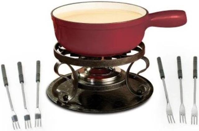 Alt view image 2 of 2 - Swissmar KF-66517 Lugano 2-Quart Cast Iron Cheese Fondue Set, 9-Piece, Cherry...