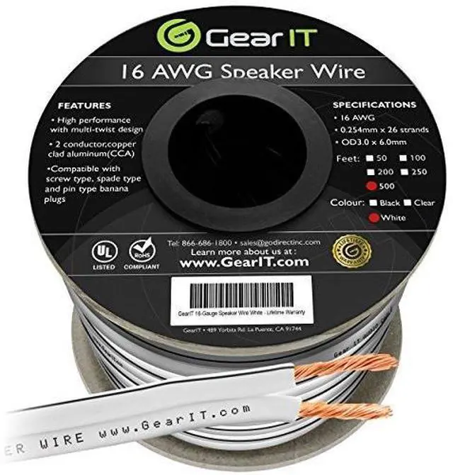 Alt view image 3 of 6 - 16 Gauge Speaker Wire, GearIT 500 ft 16AWG for Home Theater / Car Audio / Outdoor Installation High Quality Speaker Wires, White