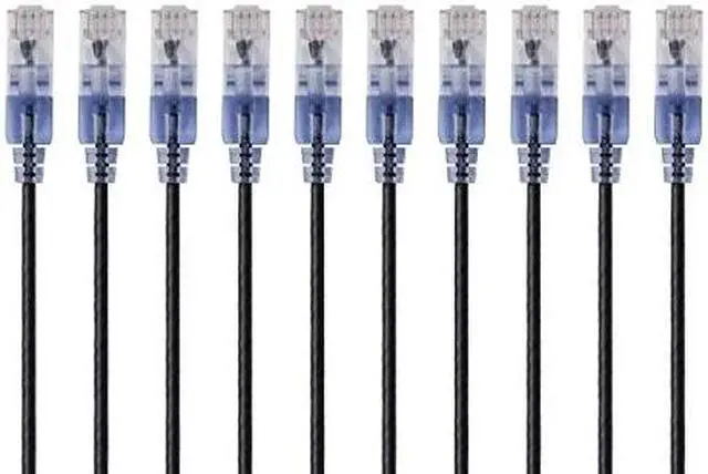 Alt view image 3 of 14 - Monoprice SlimRun Cat6A Ethernet Patch Cable - Network Internet Cord - RJ45, 550Mhz, UTP, Pure Bare Copper Wire, 10G, 30AWG, 5ft, Black, 10-Pack