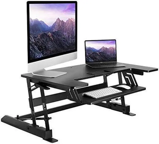 Alt view image 7 of 11 - Mount-It! Standing Desk Converter with Gas Spring Riser | Wide 36 Inch Sit Stand Workstation | Black