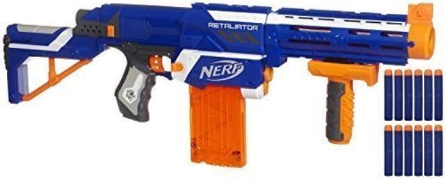 nerf nstrike elite retaliator colors may vary in 1 3 interchangeable parts fires up to 90 trademarks hasbro played by young & old improves family bonding for your child