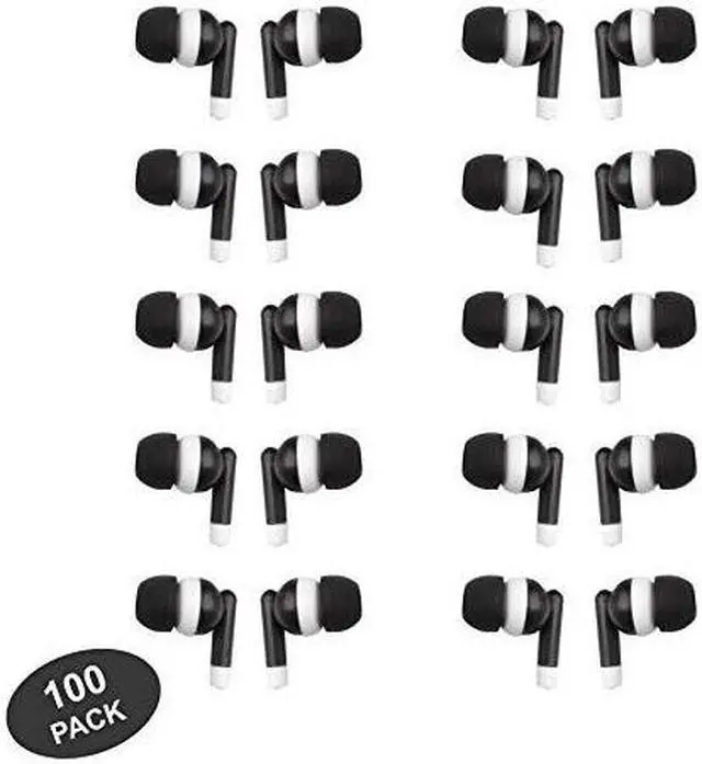 Main image of justjamz basic dot headphones black inear earbud headphones 3.5 mm audio jack for apple android laptop pc mac, ideal for students kids classroom, 100 pack