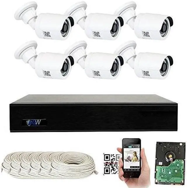 Main image of gw security super hd 8 channel 4k nvr security system with 6 ip h.265 5mp 2.5 x 1080p poe security cameras, 100ft night vision, 2 tb hdd