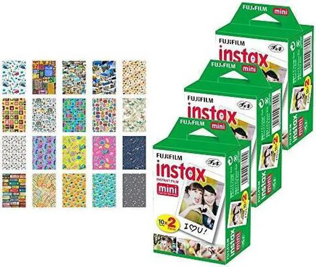 Main image of 3x fujifilm instax mini instant film 60 exposures + 20 sticker frames for fuji instax prints travel package