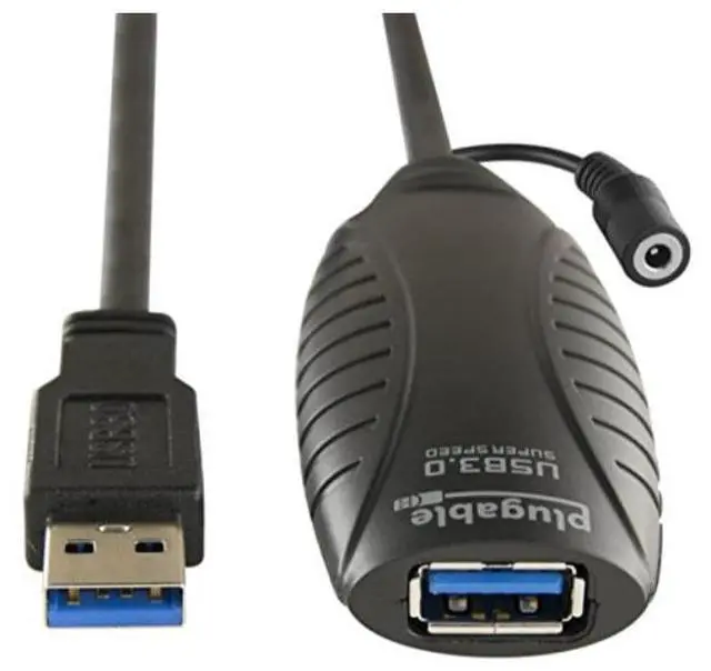 Main image of Plugable 10 Meter (32 Foot) USB 3.0 Active Extension Cable with AC Power Adapter and Back-Voltage Protection