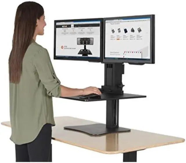Alt view image 6 of 20 - Victor DC350 High Rise Collection Dual Monitor Sit-Stand Desk Converter, 28 X 23 X 15.5, Blk