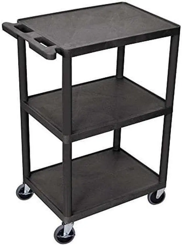 Alt view image 7 of 11 - Luxor HE42 3 Shelves Structural Foam Plastic Utility Cart Black