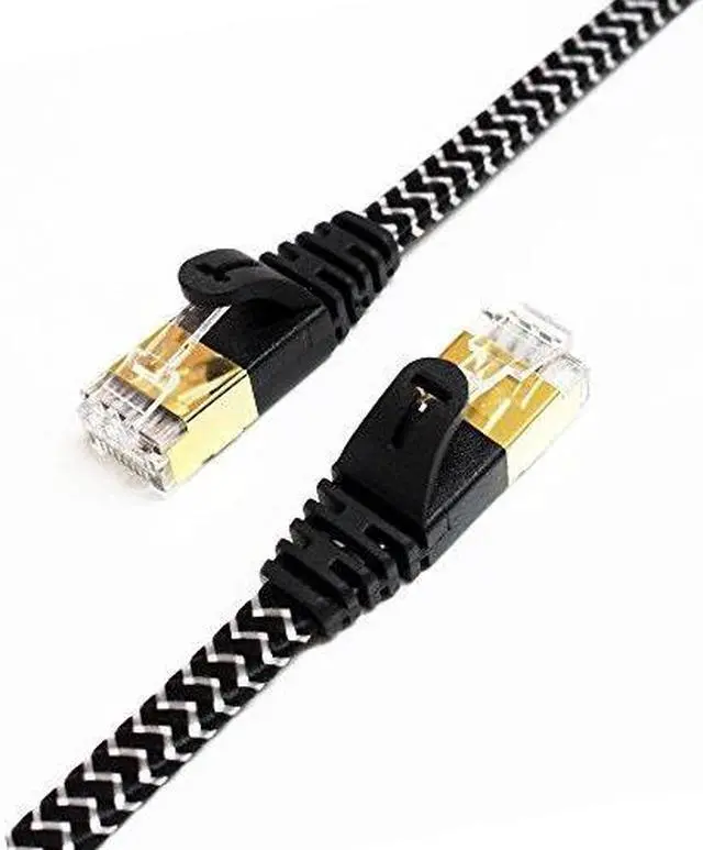 Alt view image 3 of 13 - Tera Grand - CAT7 10 Gigabit Ethernet Ultra Flat Patch Cable for Modem Router LAN Network - Built with Gold Plated & Shielded RJ45 Connectors and Nylon Braided Jacket, 6 Feet Black & White