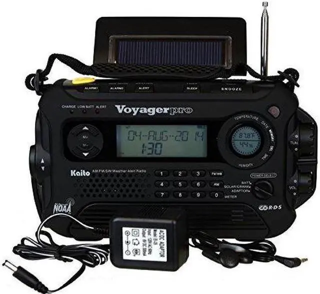 Main image of kaito voyager pro ka600 digital solar dynamo,wind up,dynamo cranking am/fm/lw/sw & noaa weather emergency radio with flashlight, reading lamp alert,smart phone charger & rds and realtime alert, with