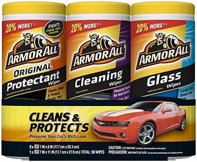 Main image of armor all 18782 protectant, glass and cleaning wipes, 30 count each 3 pack wipes