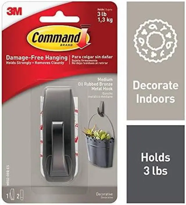 Main image of command mr02orbes modern reflections medium metal, oil rubbed bronze, 1 hook, 2 strips/pack