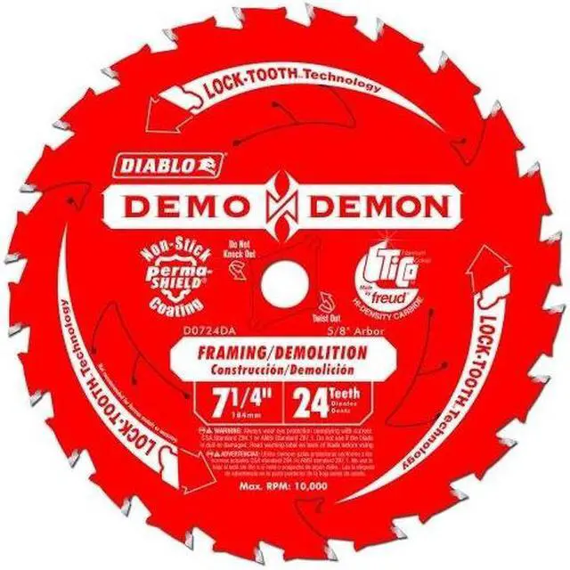 Alt view image 5 of 8 - Freud 7-.25in. 24T Diablo Demo Demon Framing & Demolition Saw Blade D0724DA