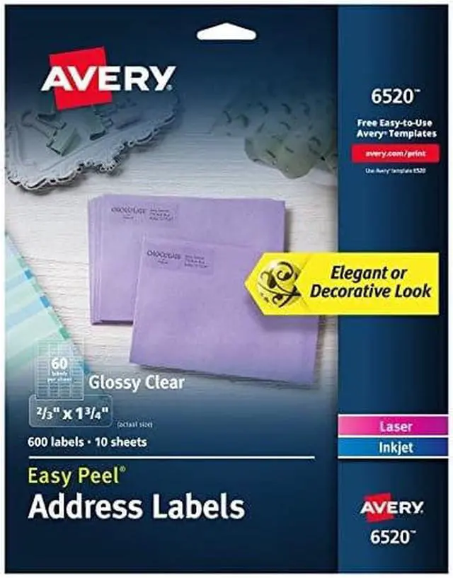 Alt view image 2 of 11 - Avery Easy Peel Labels 2/3" x 1-3/4", 600 Glossy Clear Labels (6520)