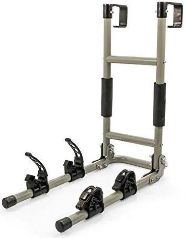Main image of camco rv ladder mount bike rack  easily installs on standard rv ladders, holds two bikes at once, folds for convenient storage 51492