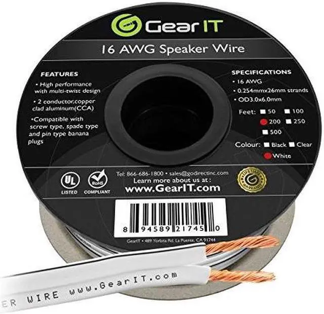 Alt view image 3 of 13 - 16 Gauge Speaker Wire, GearIT 200 ft 16AWG for Home Theater / Car Audio / Outdoor Installation High Quality Speaker Wires, White