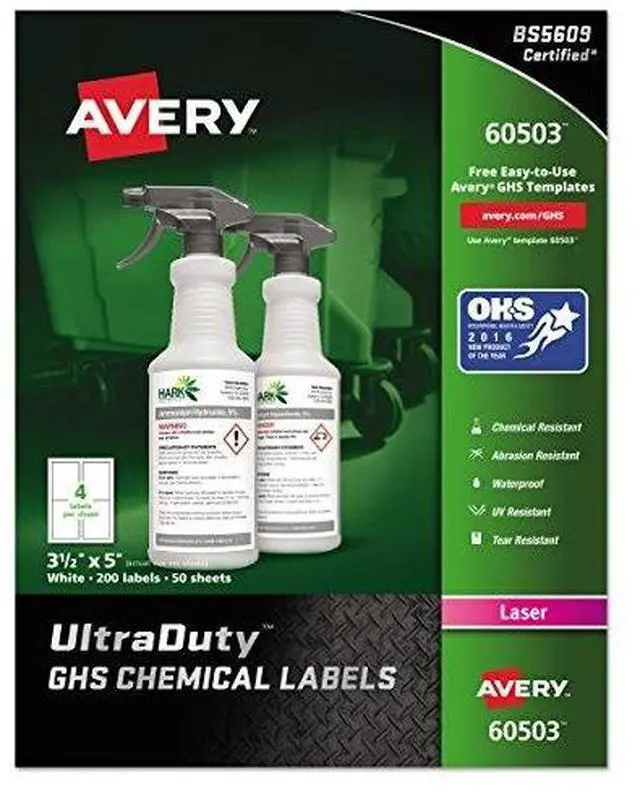 Alt view image 2 of 17 - Avery Chem Label, 3-1/2"W x 5"H, 200 Lbls,  PK200  Synthetic Film  60503