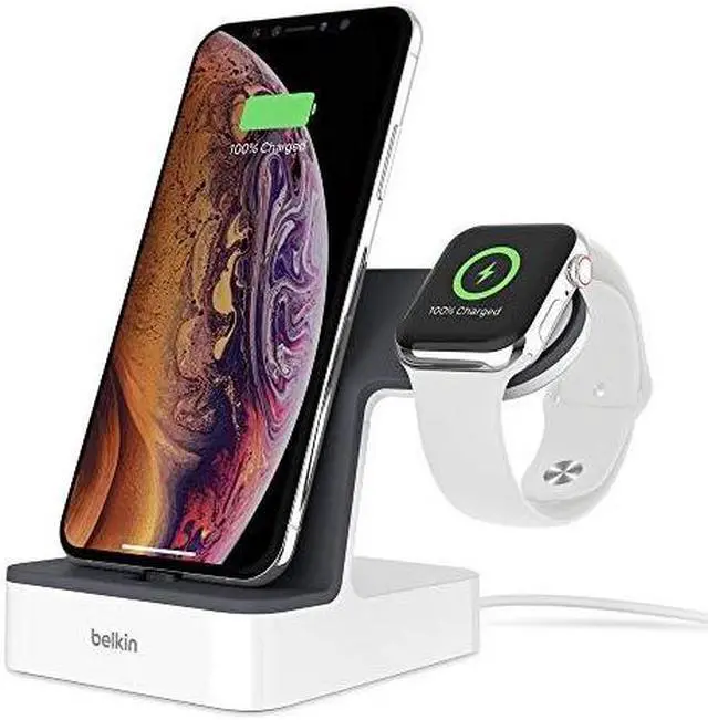 Alt view image 2 of 20 - BELKIN F8J237TTWHT PowerHouse White Charge Dock for Apple Watch + iPhone XS, iPhone XS Max, iPhone XR