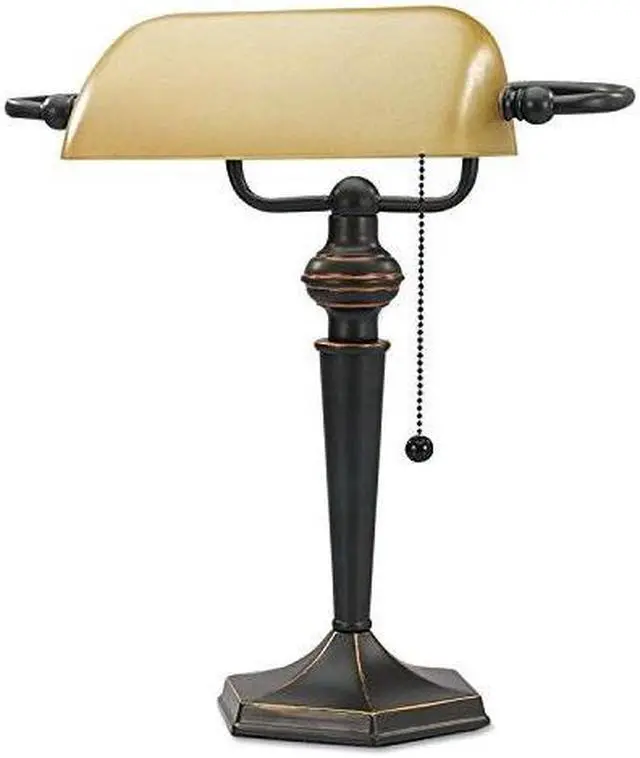 Alt view image 3 of 10 - TRAD BANKER'S LAMP, AMBER SHADE, ANTIQUE BRONZE BASE,16"H,