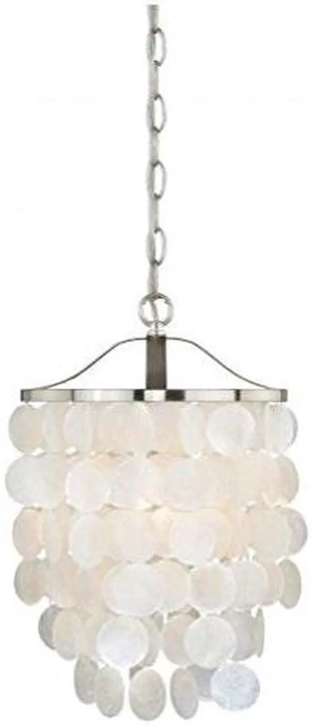 Main image of vaxcel p0138 elsa capiz shell mini pendant, 101/2", satin nickel finish
