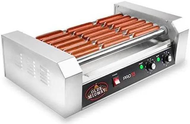 Alt view image 7 of 7 - Olde Midway Electric 18 Hot Dog 7 Roller Grill Cooker Machine 900-Watt - Commercial Grade