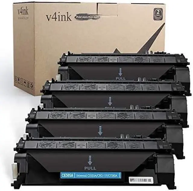 Main image of v4ink compatible replacement for hp 05a ce505a black toner cartridge  for use in hp laserjet p2035, p2035n, p2055dn, hp laserjet pro 400 m401 m425 series printers, 4 pack
