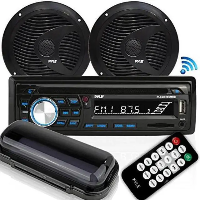 Main image of marine stereo receiver speaker kit  indash lcd digital console builtin bluetooth & microphone 6.5 waterproof speakers 2 w/ mp3/usb/sd/aux/fm radio reader & remote control  pyle plcdbt75mrb