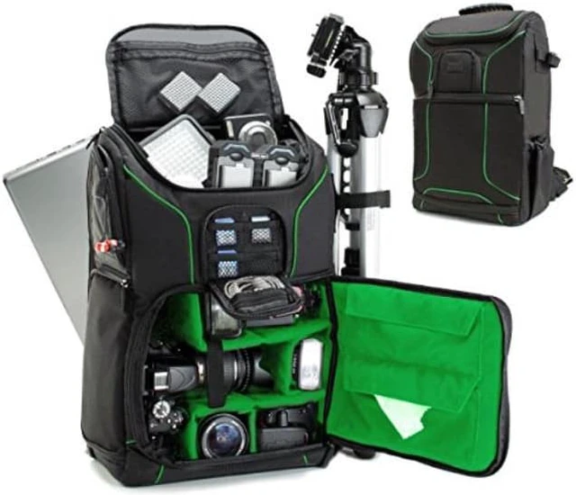 Alt view image 10 of 12 - Digital SLR Camera Backpack (Green) with 15.6" Laptop Compartment by USA Gear features Padded Custom Dividers , Tripod Holder , Rain Cover and Storage for DSLR Cameras by Nikon , Canon , Sony