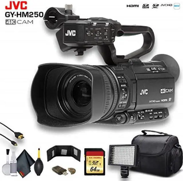 Alt view image 5 of 6 - JVC UHD 4K Streaming Camcorder W/ 64GB Memory Card, HDMI Cable, Case, LED Light, Cleaning Kit and more. Professional Bundle