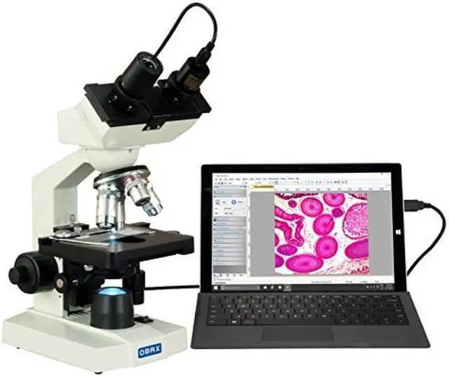 Main image of omax 40x2500x led binocular lab compound microscope with 5mp camera and mechanical stage