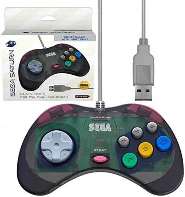 Alt view image 8 of 17 - Retro-Bit Official Sega Saturn USB Controller Pad for PC, Mac, Steam, RetroPie, Raspberry Pi - USB Port - Slate Gray