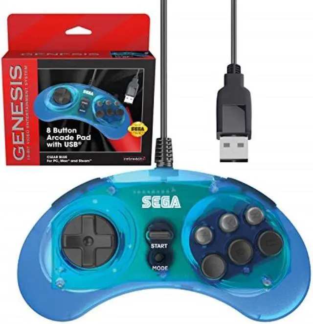 Alt view image 8 of 8 - Retro-Bit Official Sega Genesis 8-Button Arcade Pad - USB Port - Clear Blue - PC; Mac; Linux