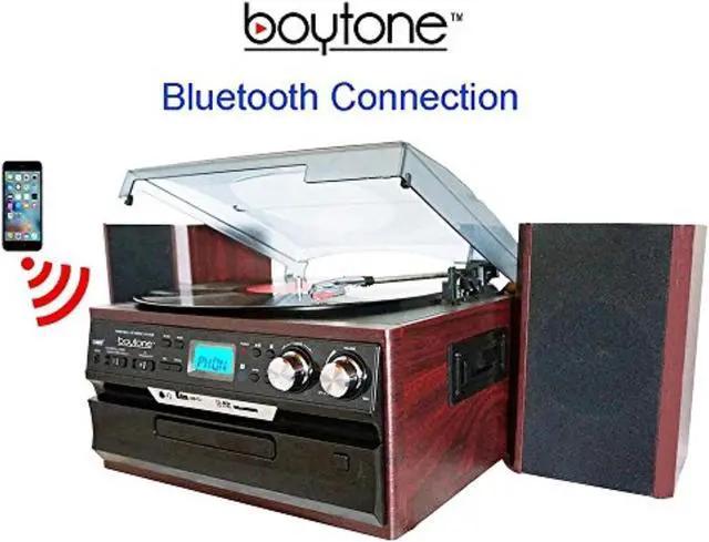 Alt view image 3 of 11 - 7-in-1 Boytone BT-24DJM Turntable with Bluetooth Connection, 3 Speed 33, 45, 78 Rpm, CD, Cassette Player AM, FM USB, SD