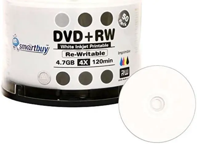 Alt view image 4 of 7 - 50 Pack Smartbuy Blank DVD+RW 4x 4.7GB 120Min White Inkjet Hub Printable Rewritable DVD Media Disc